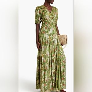 ba&sh Green Floral gold shimmer Maxi Dress size 0 NWT